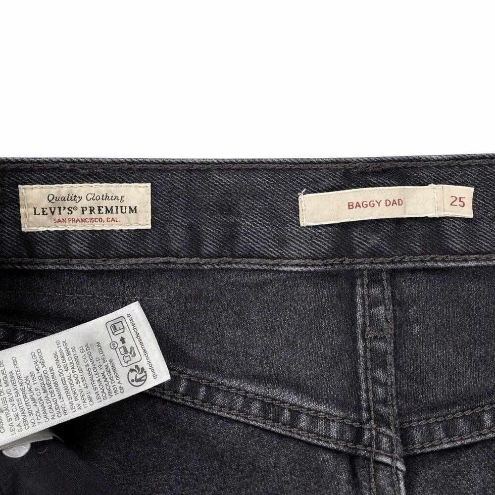 Levis Premium Baggy Dad Jeans Womens 25 (27x27) Black Wide Leg 100% Cotton - Picture 6 of 7
